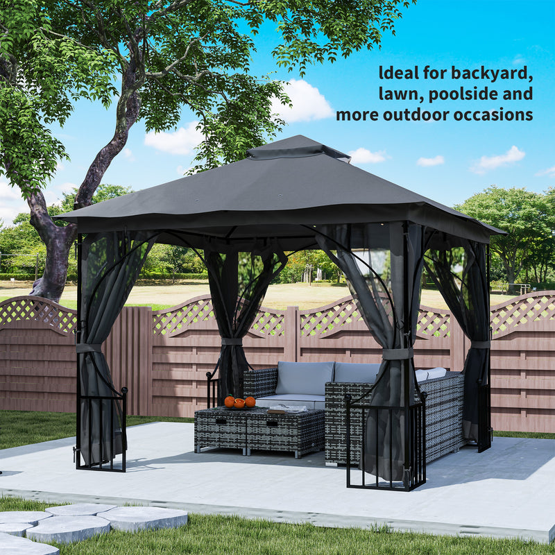 Dark Grey 3 x 3m Garden Gazebo Outdoor Canopy with Netting and Metal Frame by Outsunny