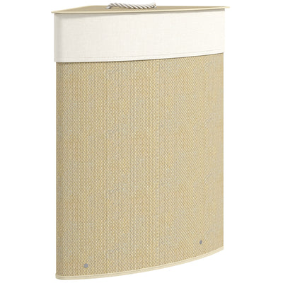 Bamboo Corner Laundry Basket With Lid 55L Removable Liner Bathroom Hamper