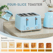 1.7L Fast Boil 3000W Jug Kettle and 4 Slice Toaster Set With Browning Control, Light Blue