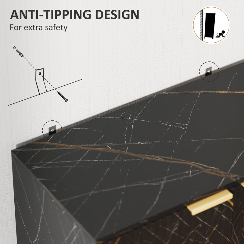 Sideboard and Nightstand Set for Organised Living or Bedroom Storage Black Marble Effect