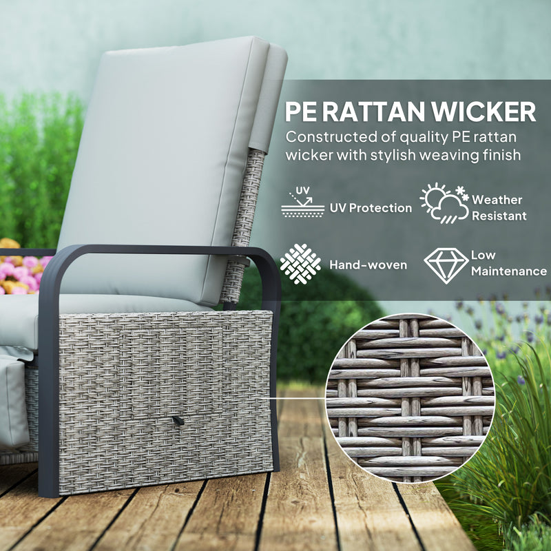 Light Grey Rattan Recliner Garden Chair With Cushion Tray And Footrest by Outsunny