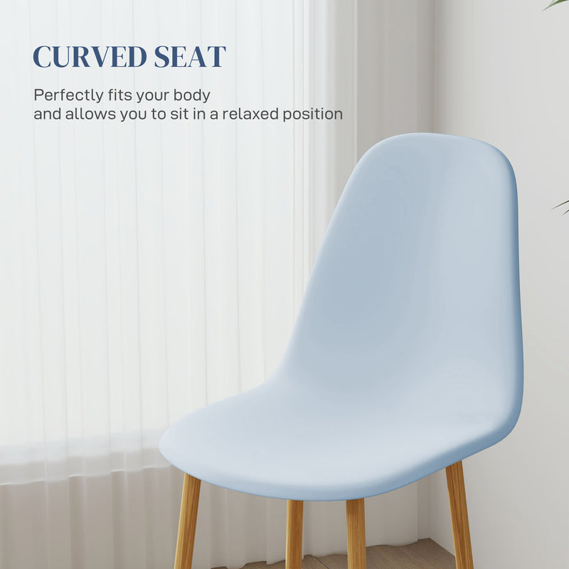 Set of 4 Light Blue Dining Chairs with Backrest and Steel Legs for Kitchen or Living Room by HOMCOM