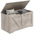 100L Grey Wood Effect Storage Box with Safety Hinges for Home Organisation by HOMCOM