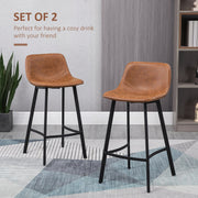 Set of 2 Upholstered Bar Stools with Backrest for Kitchen or Dining Room Brown
