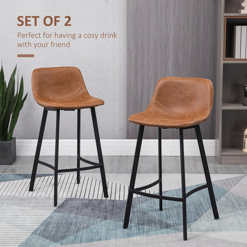 Set of 2 Upholstered Bar Stools with Backrest for Kitchen or Dining Room Brown