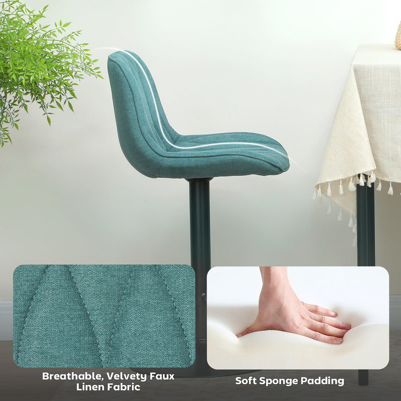 Set of 2 Blue Swivel Bar Stools With Backrest Height Adjustable Linen For Kitchen Island