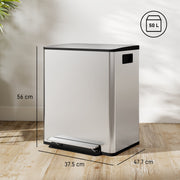 50L Dual Compartment  Recycling Bin For Kitchen With Deodoriser Holders Stainless Steel Silver