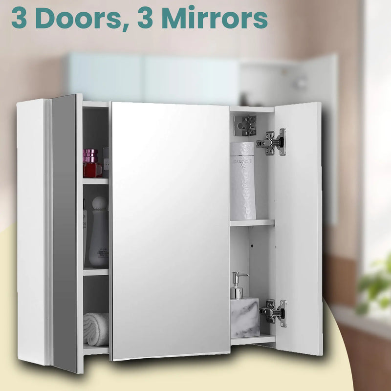 Wall Mounted Bathroom Mirror Cabinet with 3 Doors and Storage Shelves by Vasagle