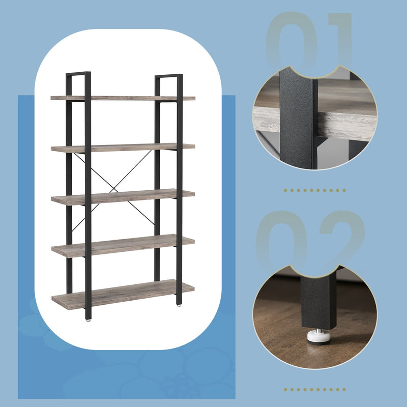 5 Tier Bookshelf and Storage Rack Freestanding Shelving Unit for Home Office by Vasagle