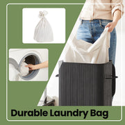 Foldable Bamboo Laundry Hamper with Lid 72L Storage Basket with Three Handles by Songmics