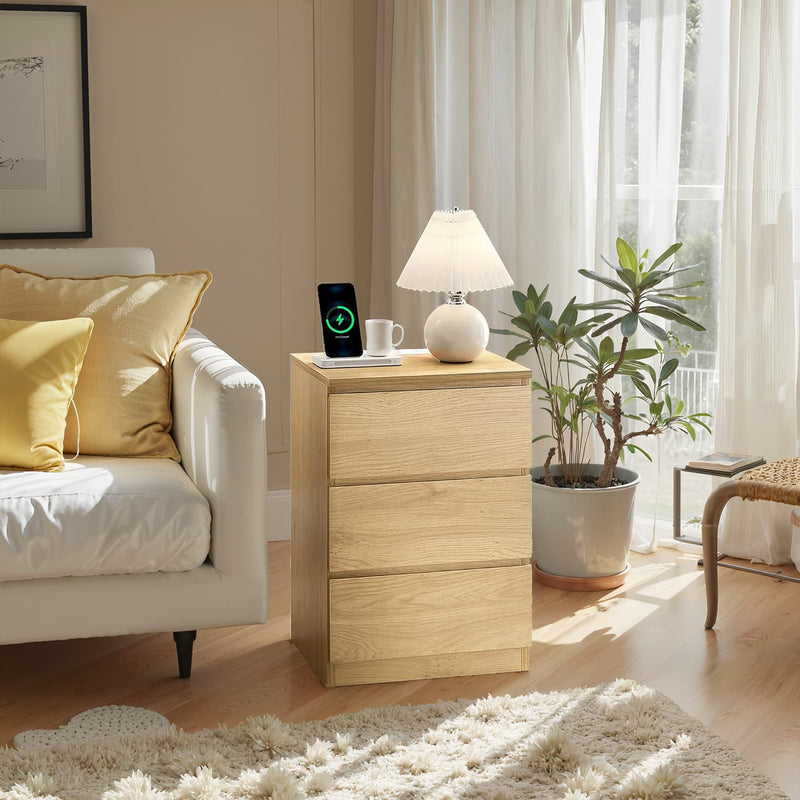 Bedside Table with Charging Station and 3 Drawers for Bedroom or Lounge by Vasagle