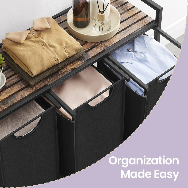 3 Compartment Laundry Sorter with Removable Pull Out Liners for Easy Sorting by Vasagle