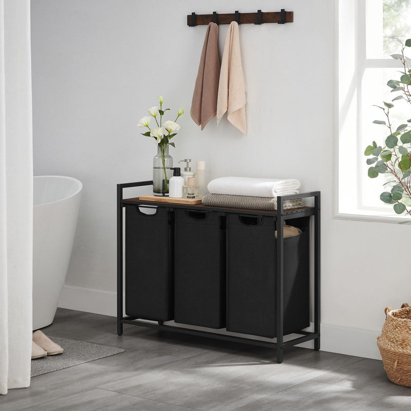 3 Compartment Laundry Sorter with Removable Pull Out Liners for Easy Sorting by Vasagle