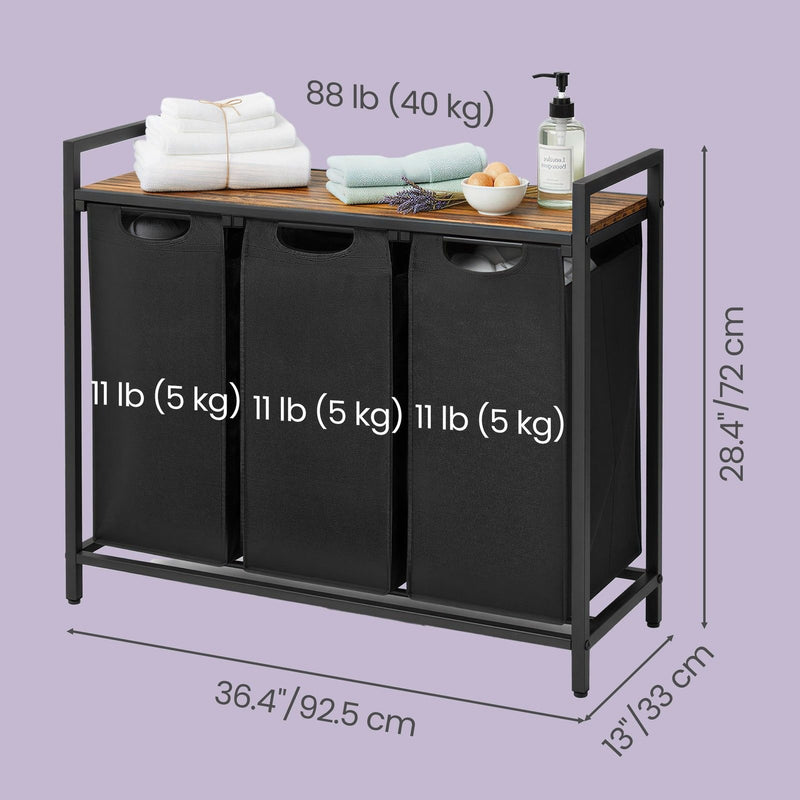 3 Compartment Laundry Sorter with Removable Pull Out Liners for Easy Sorting by Vasagle