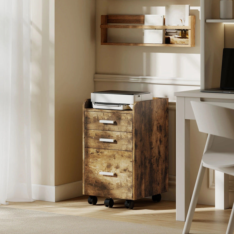 Mobile 3 Drawer Rolling Office Filing Cabinet With Edged Top For A4 And Letter Files, 39W x 40D x 65Hcm