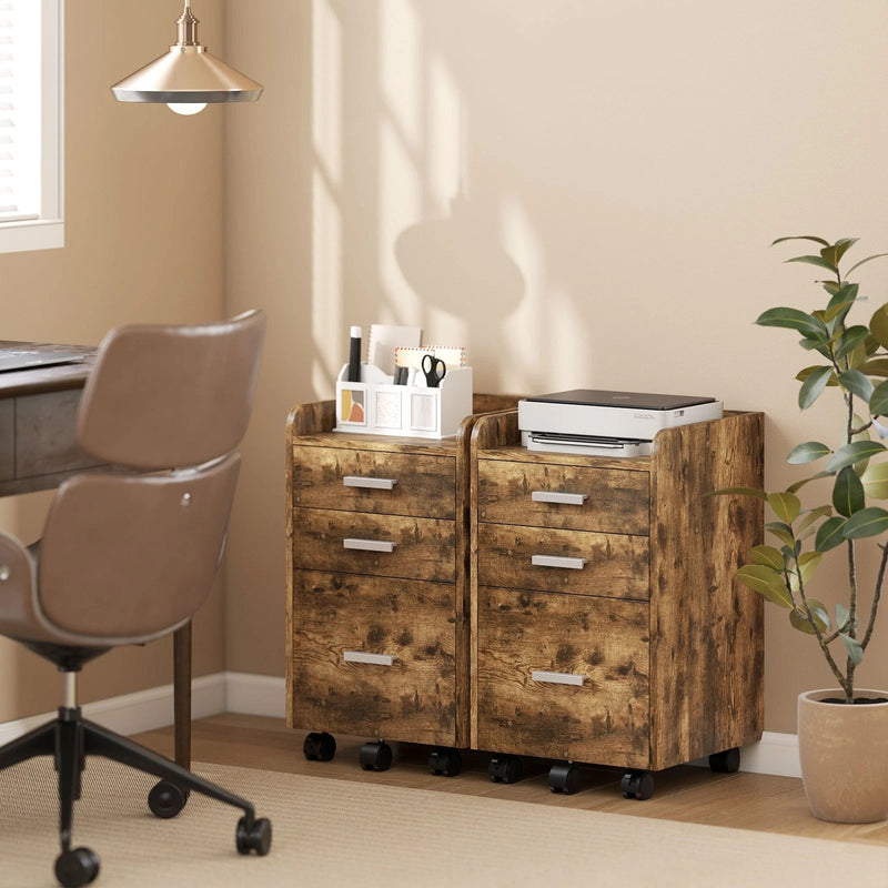 Mobile 3 Drawer Rolling Office Filing Cabinet With Edged Top For A4 And Letter Files, 39W x 40D x 65Hcm