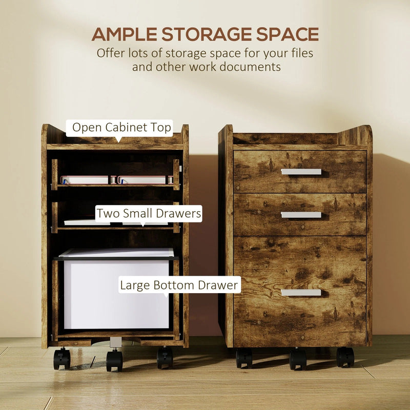 Mobile 3 Drawer Rolling Office Filing Cabinet With Edged Top For A4 And Letter Files, 39W x 40D x 65Hcm