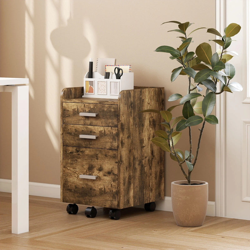 Mobile 3 Drawer Rolling Office Filing Cabinet With Edged Top For A4 And Letter Files, 39W x 40D x 65Hcm