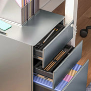 Image of a Grey 3 Drawer Under Desk Pedestal With Wheels and a Lock.