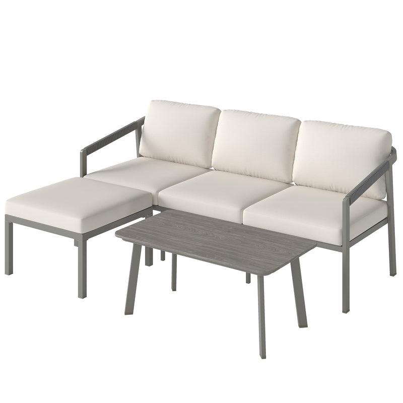 3 Piece Garden Sofa Set with Flexible Layout and Thick Cushions for Outdoor Relaxing Grey 