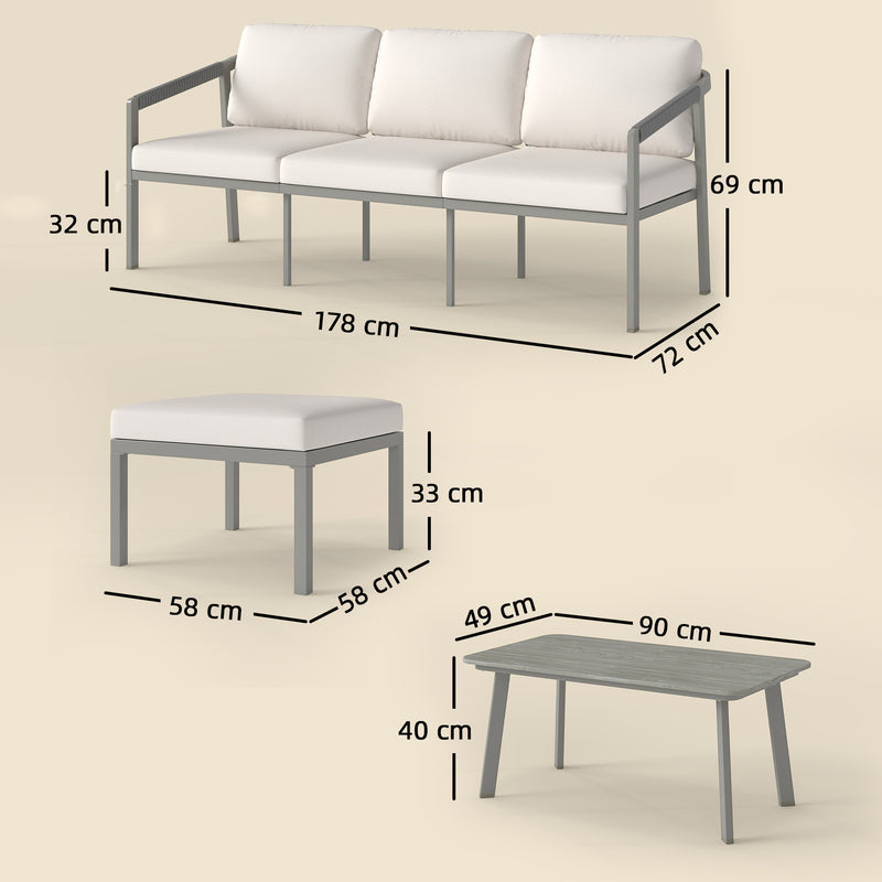 3 Piece Garden Sofa Set with Flexible Layout and Thick Cushions for Outdoor Relaxing Grey 
