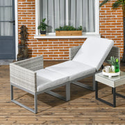 3 Piece Rattan Patio Furniture Set with Adjustable Table & Recliner Grey