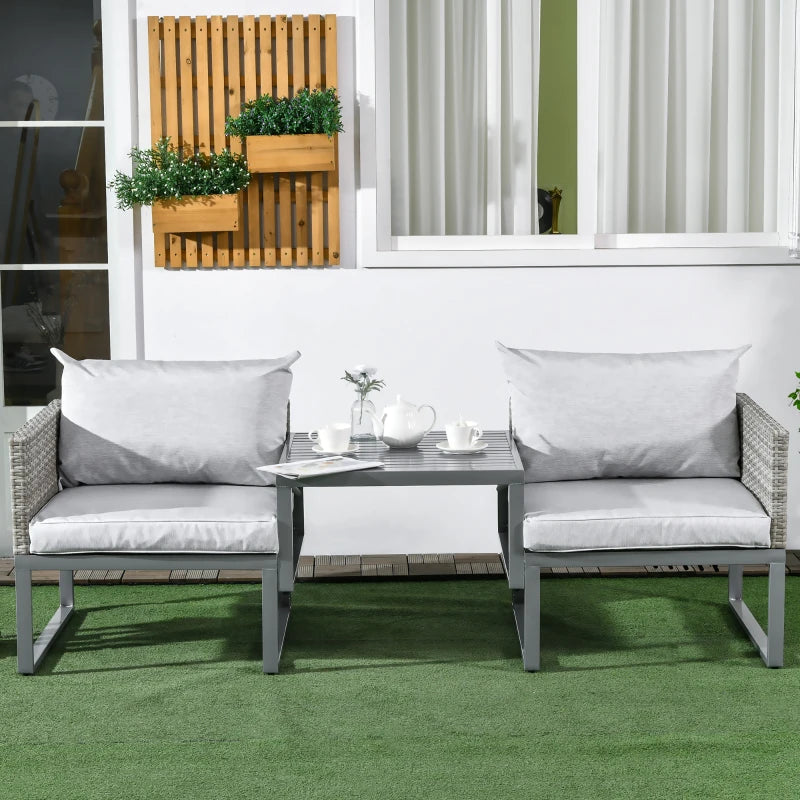 3 Piece Rattan Patio Furniture Set with Adjustable Table & Recliner Grey