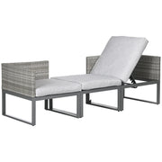 3 Piece Rattan Patio Furniture Set with Adjustable Table & Recliner Grey