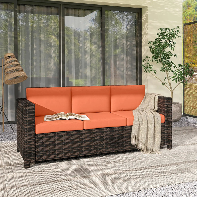 3 Seater Rattan Garden Sofa with Cushions for Comfortable Outdoor Relaxing, Black