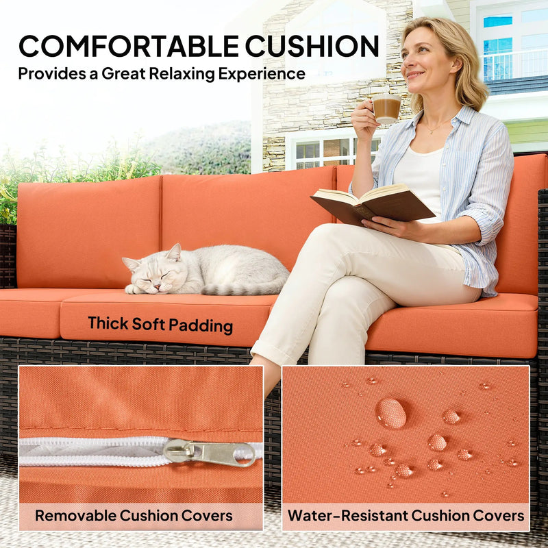 3 Seater Rattan Garden Sofa with Cushions for Comfortable Outdoor Relaxing, Black