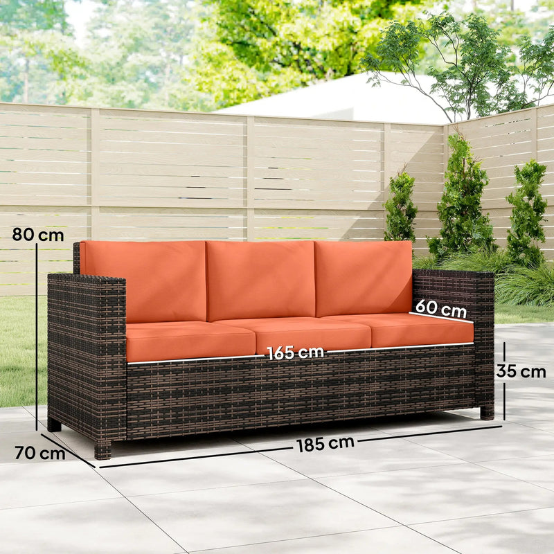 3 Seater Rattan Garden Sofa with Cushions for Comfortable Outdoor Relaxing, Black