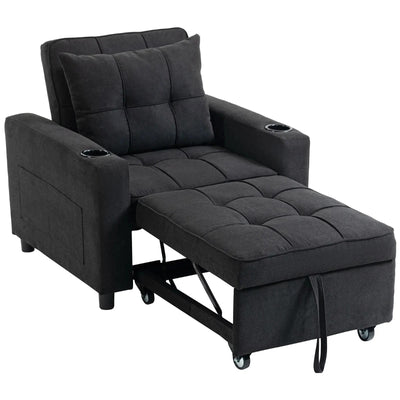 3 in 1 Sofa Bed Convertible Single Sleeper Chair Bed Recliner for Guest Rooms and Lounges Homcom