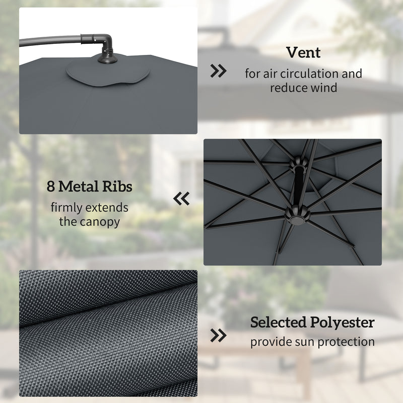 Cantilever Garden Parasol with Base - Overhanging Shade and Adjustable Canopy Dark Grey