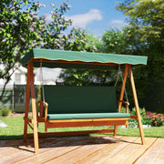 Wooden 3 Seater Garden Swing Chair Convertible Hammock Bench Lounger Dark Green Cushions by Outsunny