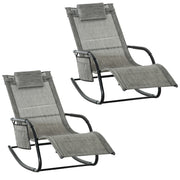 2 Piece Garden Rocking Chair Set With Mesh Lounger and Storage Bag for Patio Dark Grey AOSOM