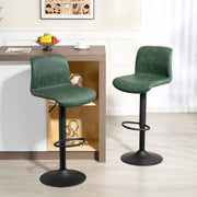 Set of 2 Adjustable PU Leather Bar Stools with Backrest for Kitchen or Breakfast Bar Green