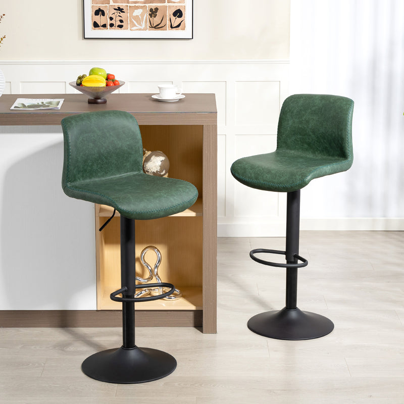 Set of 2 Adjustable PU Leather Bar Stools with Backrest for Kitchen or Breakfast Bar Green