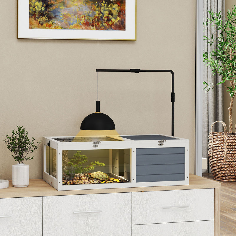 Wooden Tortoise Table with Pull Out Trays and Lamp Holder for Indoor Use Grey