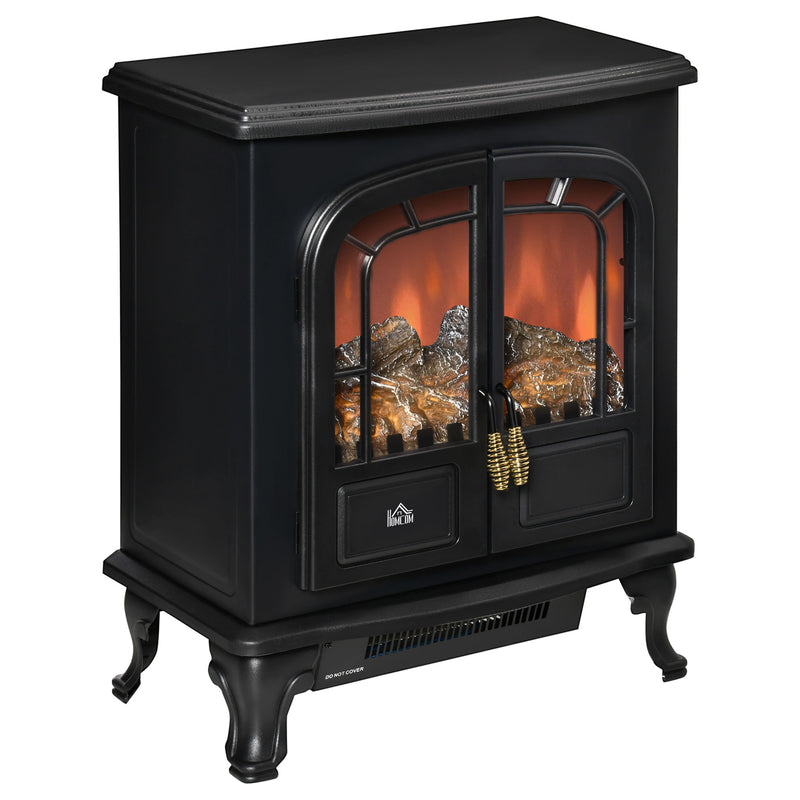 Freestanding Electric Fireplace with Adjustable Heat and Flame Effect for Small Rooms Black