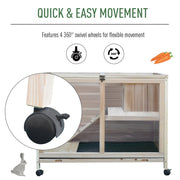 Indoor Wooden Guinea Pig Hutch with Two Levels Ideal for Small Pets, Natural Wood