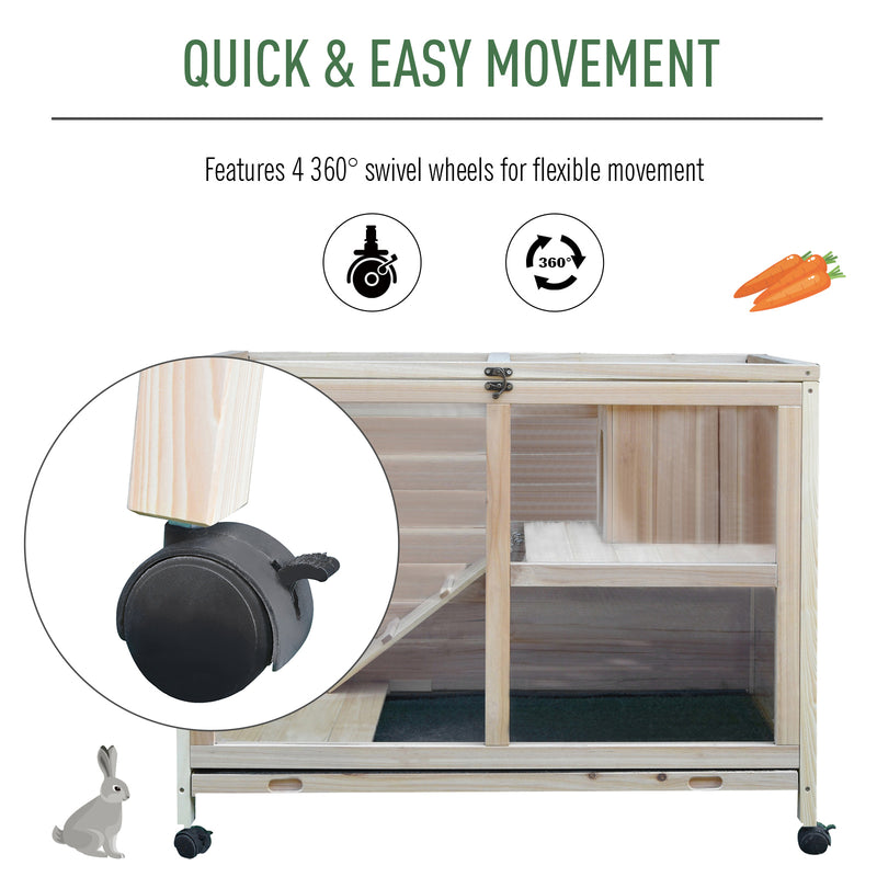 Indoor Wooden Guinea Pig Hutch with Two Levels Ideal for Small Pets, Natural Wood