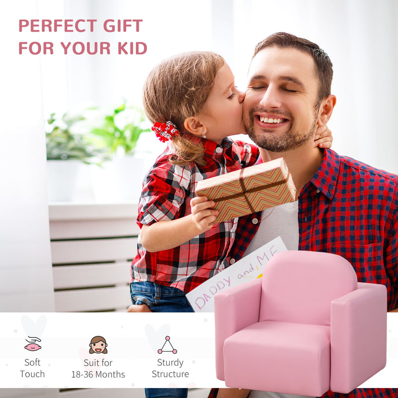 2 in 1 Toddler Sofa Chair for Relaxing and Playing in Bedroom or Playroom, Pink
