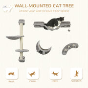 Wall Mounted Cat Climbing Set with Hammock and Steps for Indoor Cats Grey