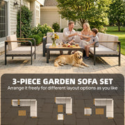 3-Piece Modular Garden Sofa Set with 12cm Cushions, L-Shaped Sofa and Coffee Table, Beige Outsunny