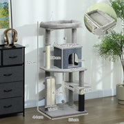 Light Grey 132cm Cat Tree with Scratching Posts Bed House Jumping Platform and Grooming Brush by PawHut