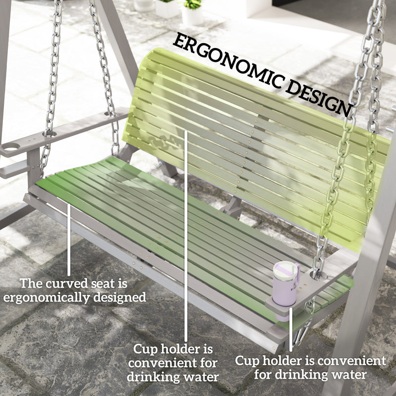 2 Seater Wooden Garden Swing Chair with Hammock Bench in Grey by Outsunny