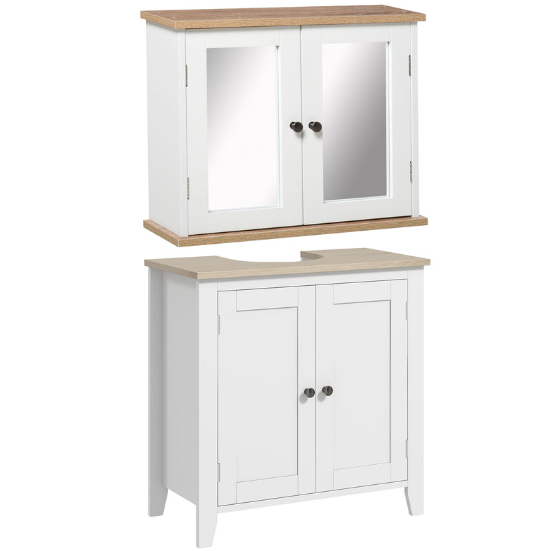 White Bathroom Furniture Set with Mirror Cabinet and Sink Storage by kleankin