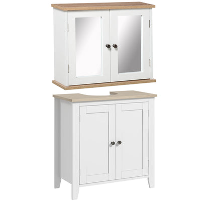 White Bathroom Furniture Set with Mirror Cabinet and Sink Storage by kleankin