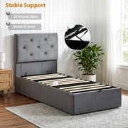 Single Ottoman Bed Frame with Gas Lift Storage and Padded Velvet Headboard, Dark Grey Homcom