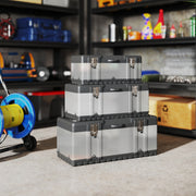3 Piece Stainless Steel Toolbox Set With Carry Handles For Organised Tool Storage AOSOM
